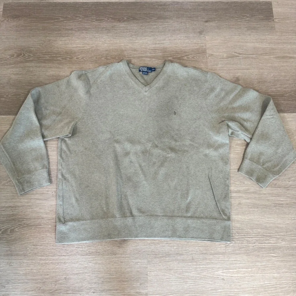Polo Ralph Lauren V-Neck Sweater Mens XXL Green 100% Cotton Long Sleeve Pullover